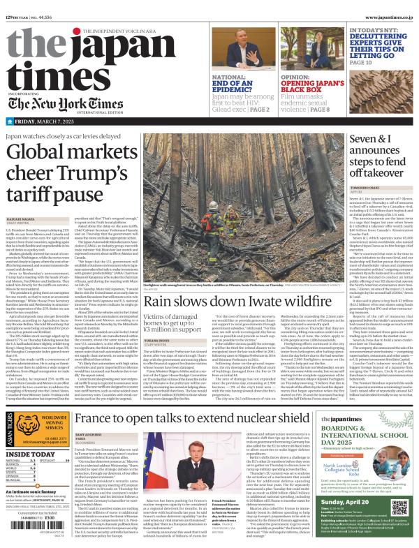 Prima-pagina-The-Japan-Times-oggi-edizione-di-oggi-20250307